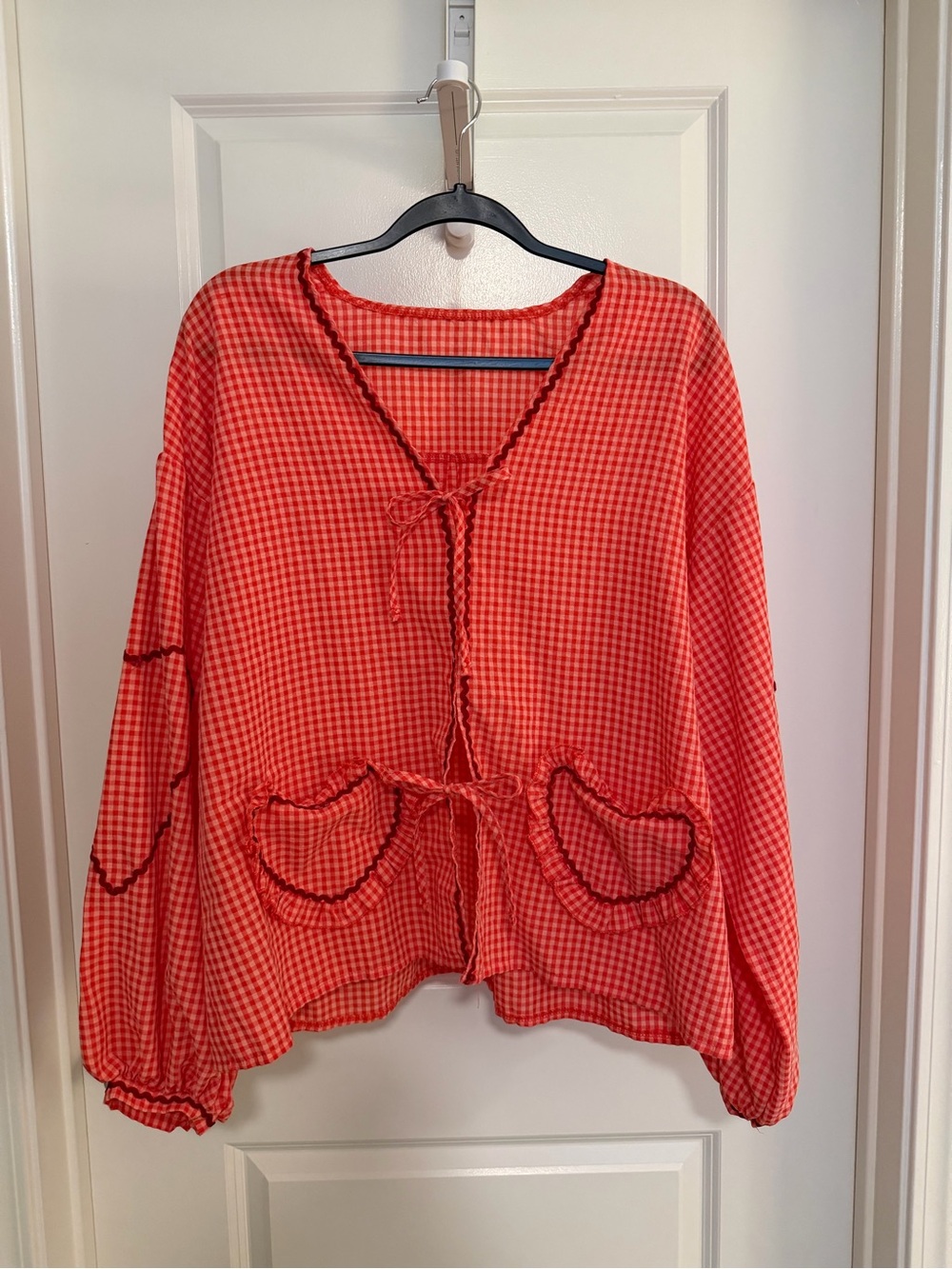 Red Gingham Tie-Front Women's Top